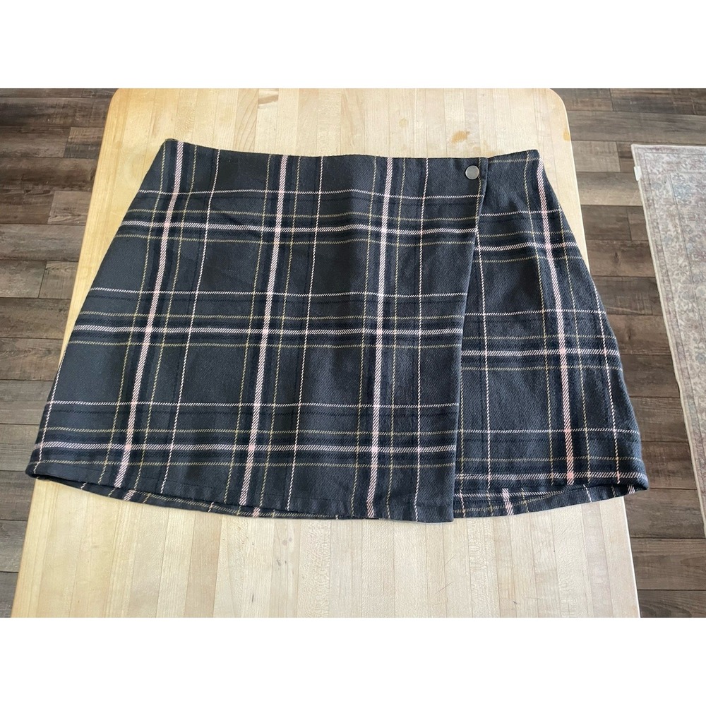 No Boundaries Plaid Mini Skirt Gray Black Pink XXL 19 Side Zip Schoolgirl Preppy